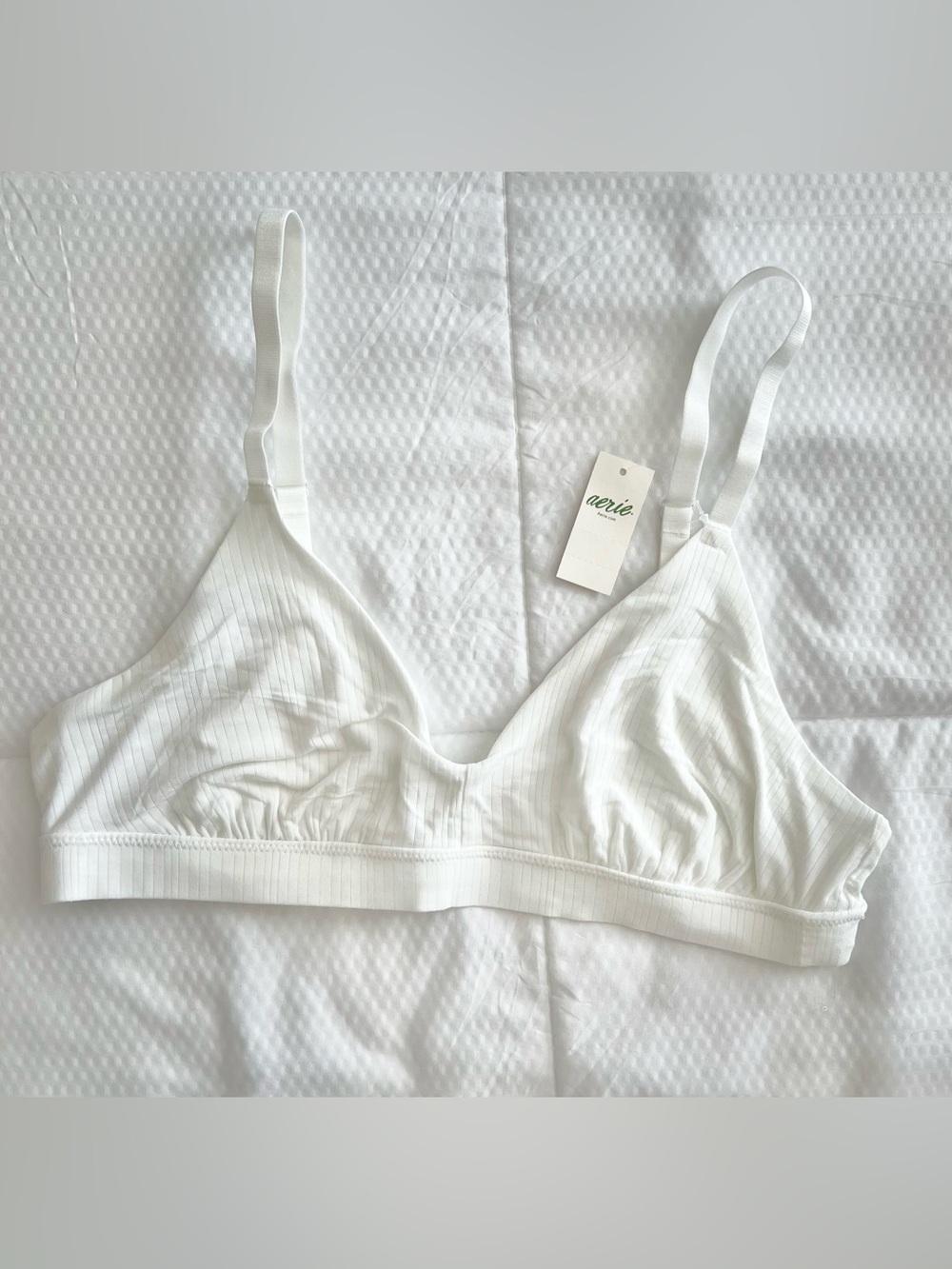 Aerie White Modal Ribbed Wireless Triangle Bralette Size Large